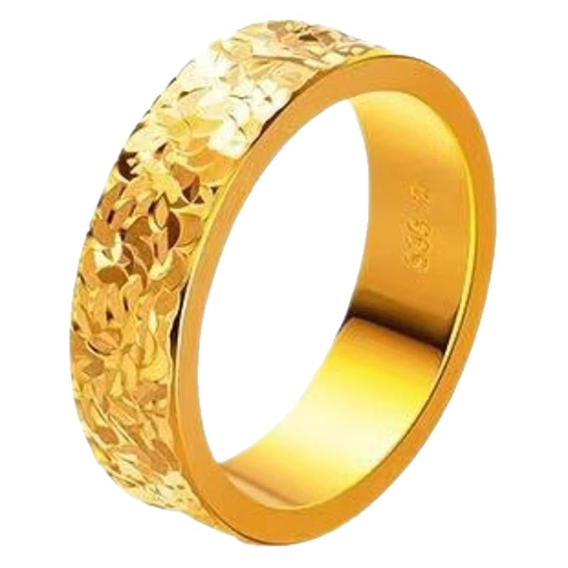 Sand Gold Crushed Ice Ice Ring Women's High-end Sense Titanium Steel Not Fading Niche Design Imitation Gold Ring Couple's Ring