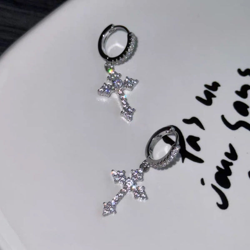 Super Flash Cross Earrings For Women 2025 New Hot Style High-End Cold Style Earrings Simple Diamond Earrings