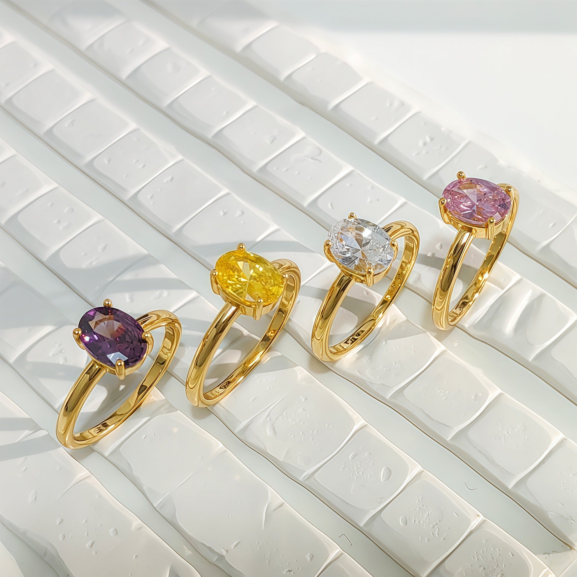 Cross-Border Hot-Selling New Model Factory Direct Batch Electroplated Real Gold Super Flash Oval Zircon Ring Women's Light Luxury High-End Ring