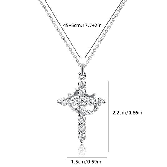 Cross-border Explosions Crown Cross Necklace Ladies 14K Gold Plated Crown Necklace Simple Diamond Necklace Faith