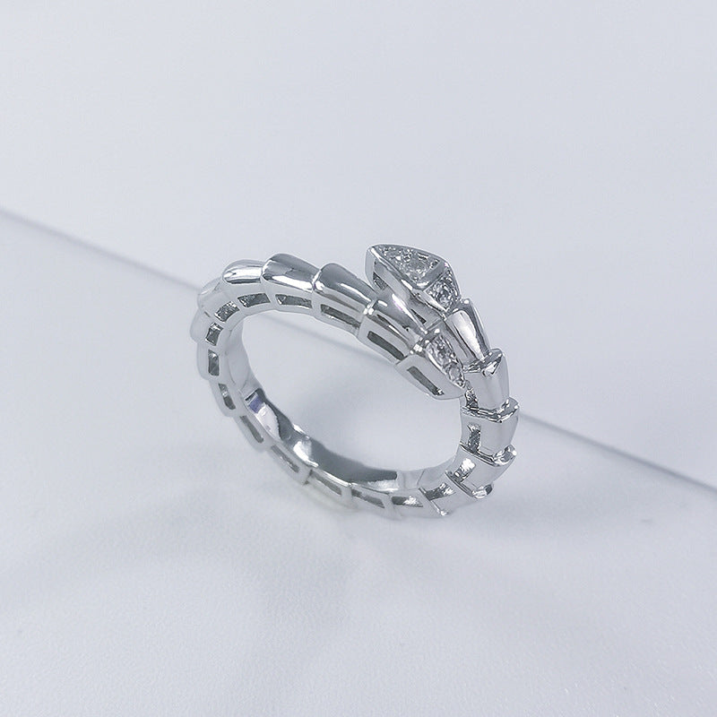 Baoge Seiko V Gold Electroplated Full Diamond Snake Bone Ring For Women In Light Luxury Elegant White Fritillaria Snake Open Ring