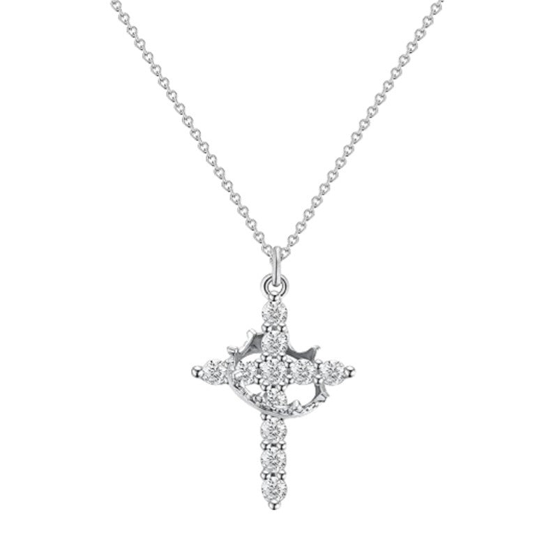 Cross-border Explosions Crown Cross Necklace Ladies 14K Gold Plated Crown Necklace Simple Diamond Necklace Faith
