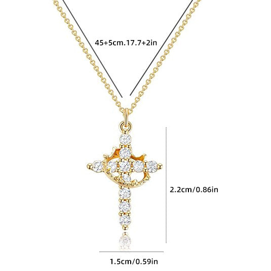 Cross-border Explosions Crown Cross Necklace Ladies 14K Gold Plated Crown Necklace Simple Diamond Necklace Faith