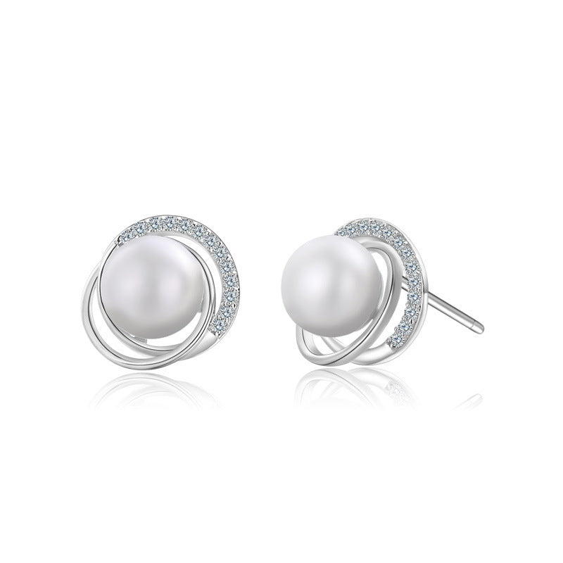 S925 Sterling Silver Pearl Stud Earrings Female Niche Design Versatile Light Luxury Fashion Ear Jewelry